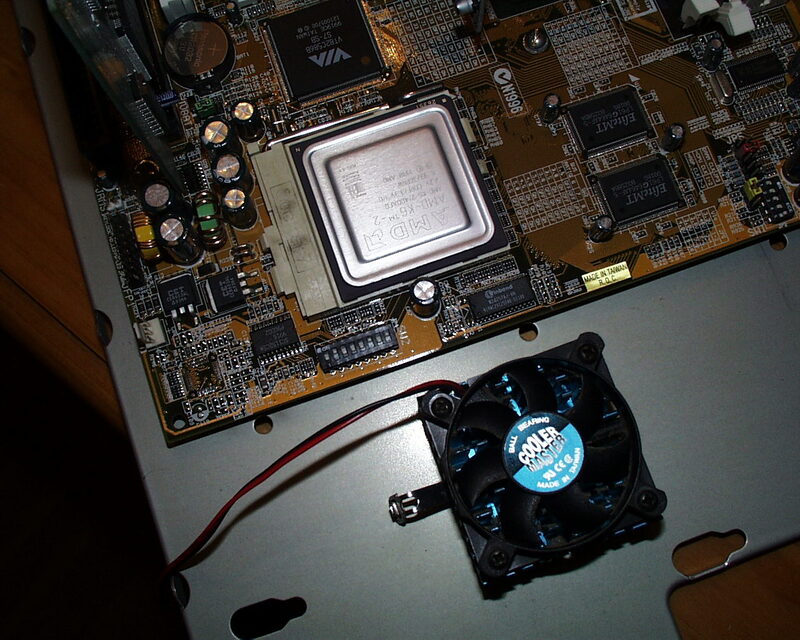 An AMD K6-2 processor removed from its socket