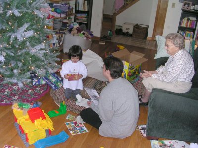 Mia with Mom and Great Grand Mom on Christmas Day